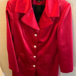 S&D Red Satin-Look Festive Holiday Jacket w/jewel buttons Size Medium EUC